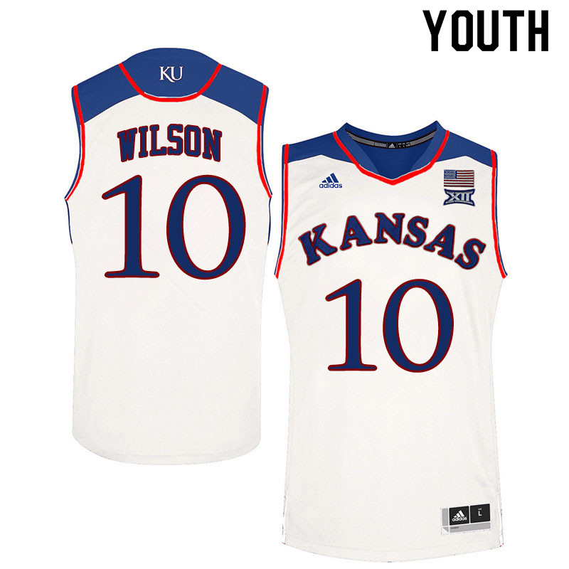 Youth #10 Jalen Wilson Kansas Jayhawks College Basketball Jerseys Sale-White - Click Image to Close